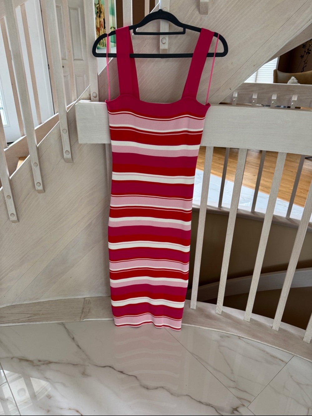 Bardot Pink, White and Red Striped Midi Dress 8M. Bodycon. Worn 1X